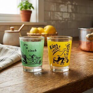 Mid-Century Modern Federal Glass novelty Bowling Shot Glasses